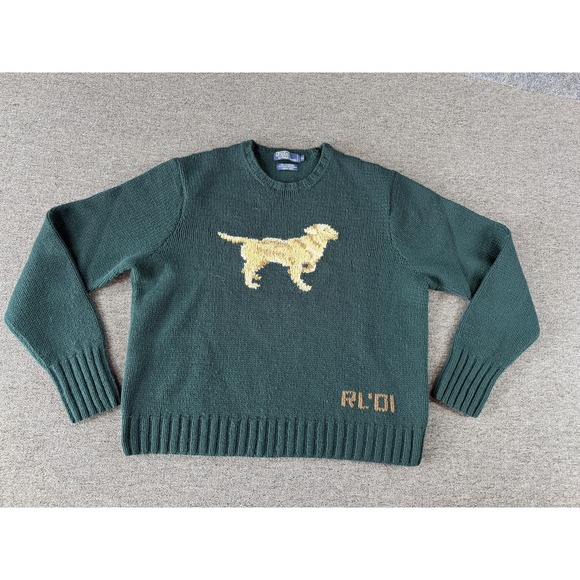 Polo Ralph Lauren Other - Vintage Polo Ralph Lauren‎ Sweater Mens XL Green Lambswool Dog Hand Knit RL01